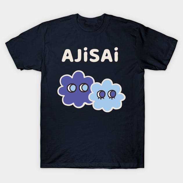 AJISAI - Cryptic Nihongo - Cartoon Hydrangea with Japanese (Dark) T-Shirt by zueniverse